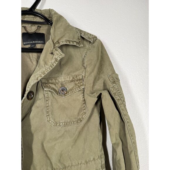 Banana Republic Womens Green Canvas Utility Barn Coat Sz XXS Cargo Button Up - Picture 2 of 9